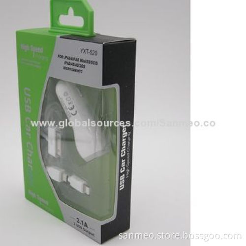 Universal 3-in-1 Dual USB Car Charger for iPhone/iPad/iPod/BlackBerry/HTC/MOT/MicroNew